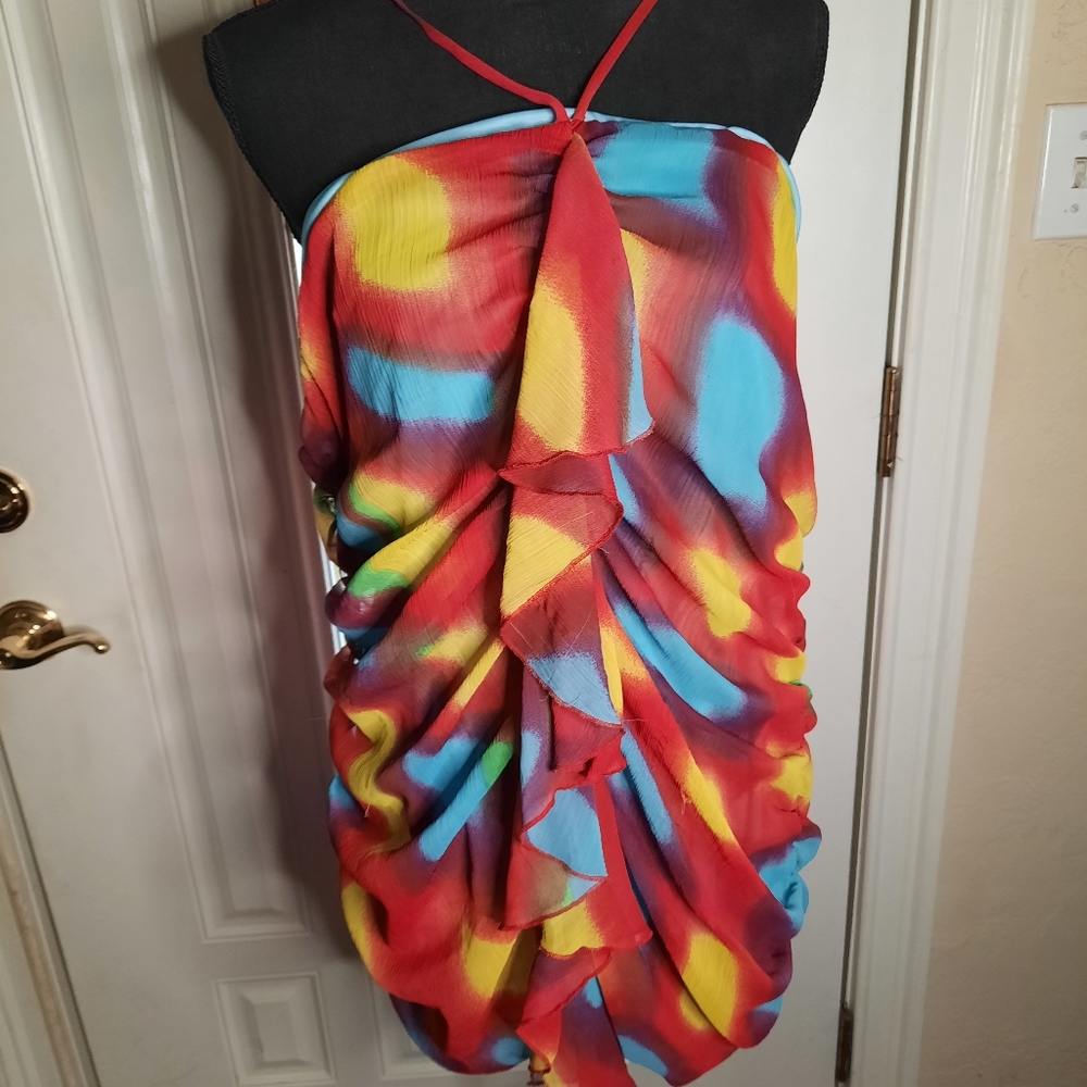 Halter Style Multi Color Roushing Top - image 1